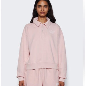 SPORTY & RICH x Prince Racquet and Health Club Polo in Baby Pink/White Sz medium